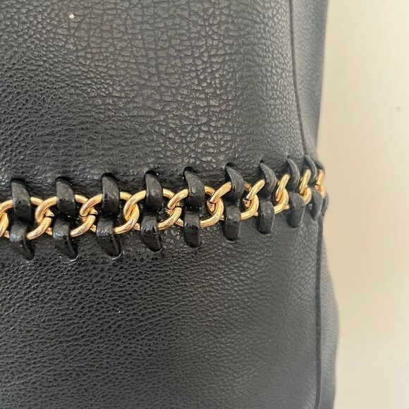 VTG Le Chateau Black Pebble Leather Chain Link Bucket Shoulder Bag Purse - Picture 3 of 11